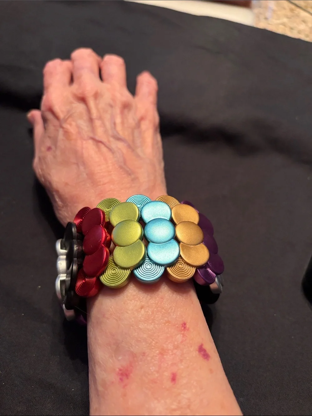 Multi-Color Bracelet stretches - Black, Red, Green, Blue, Gold, Purple